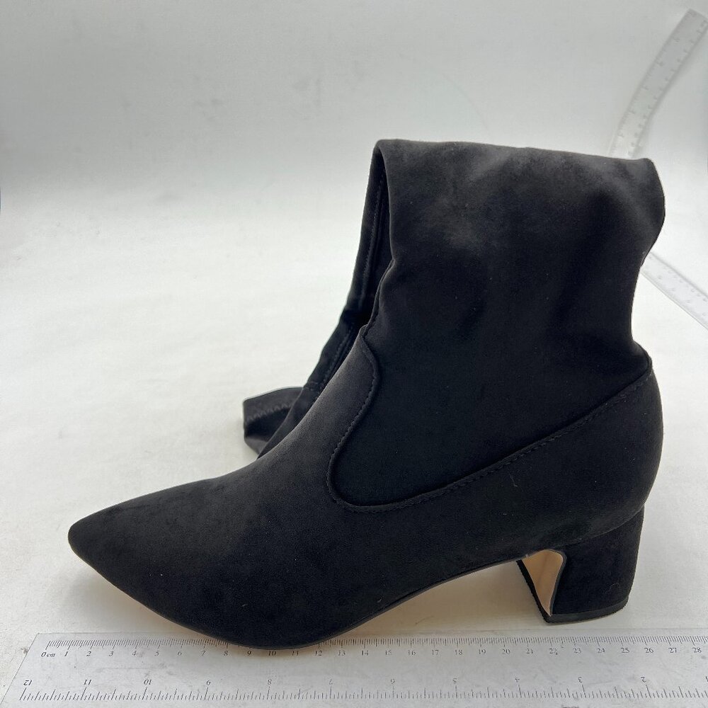 Black Women Pointed Toe Knee High Boot Block Heeled Zip Daily Work Dress Shoes